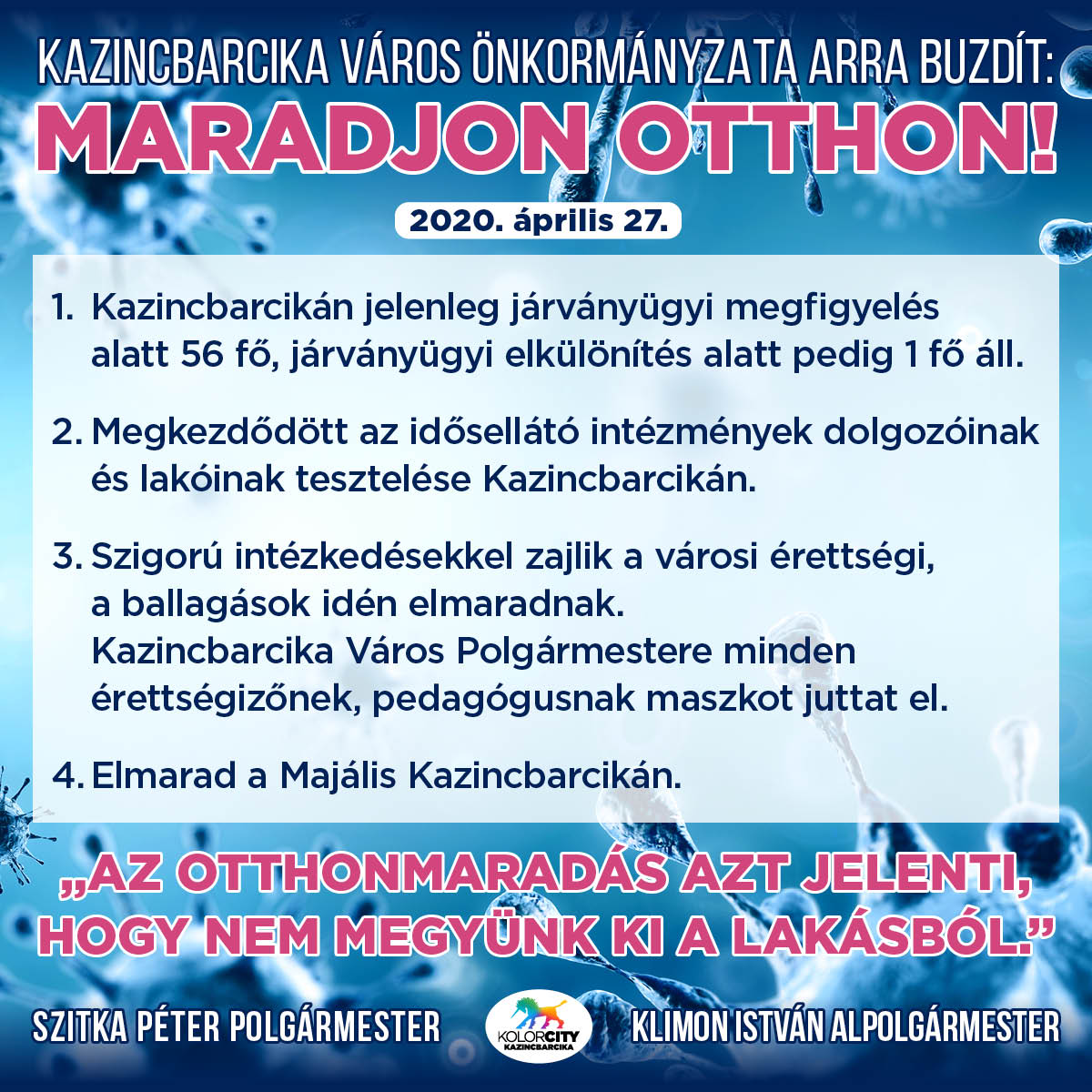 https://kolorline.hu/Kazincbarcika Város Önkormányzata arra buzdít: Maradj otthon! – 2020. április 27.