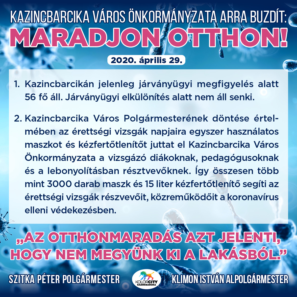 https://kolorline.hu/Kazincbarcika Város Önkormányzata arra buzdít: Maradj otthon! – 2020. április 29.